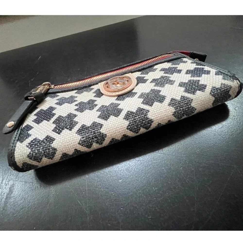 Spartina 449 Wallet‎ Black Cream Geometric Linen Leather Zip Around OS